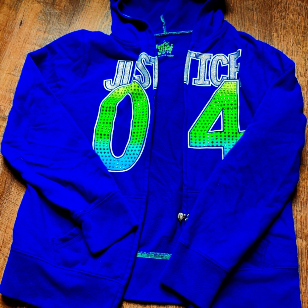 Girls bright blue and green justice hoodie